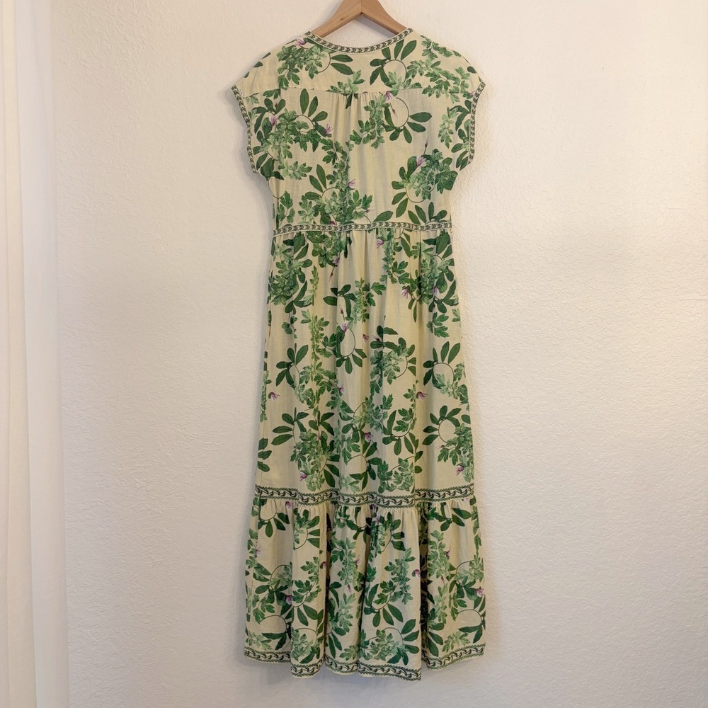Max Studio Linen Blend Midi Dress S Botanical Floral European Summer Tiered - Picture 6 of 12